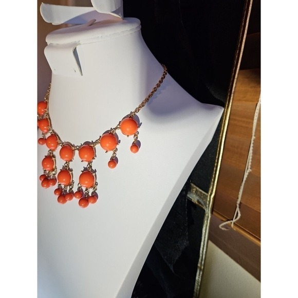 Coral Orange Bubble Bib Necklace Gold Tone Statement Tropical Summer Autumn - Picture 4 of 4